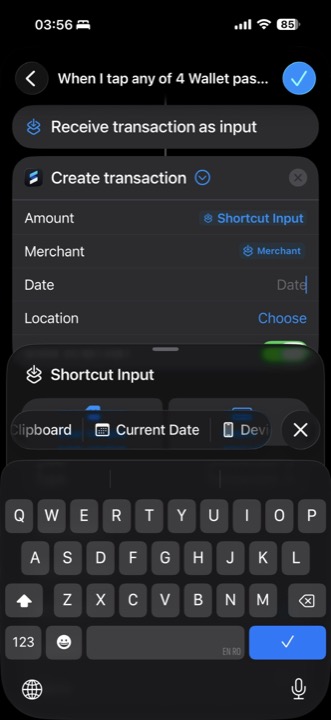 Variable suggestions showing Current Date for the Date field.